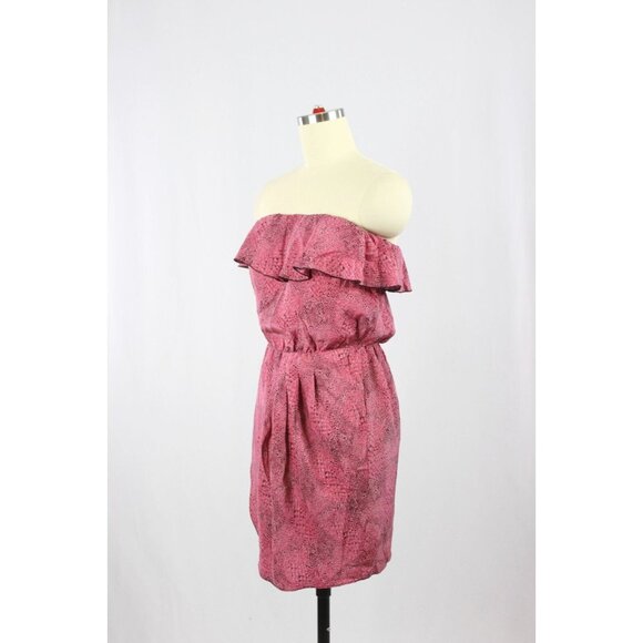 AMANDA UPRICHARD Red Snake Print Silk Crepe Strapless Ruffle Mini Dress, Size P - Picture 4 of 10